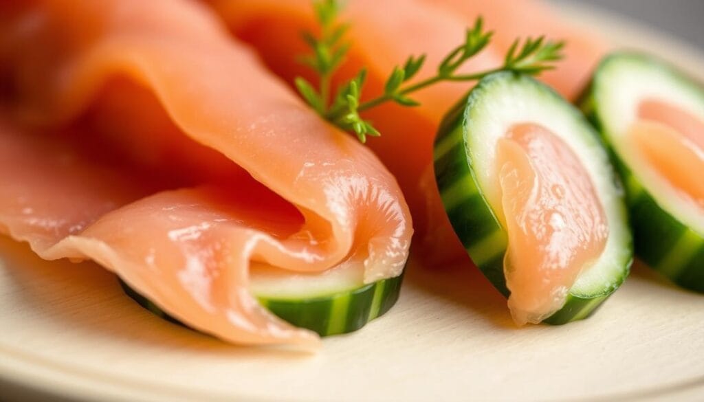 Chatelaine Smoked Salmon Roll on Cucumber Chatelaine Smoked Salmon Roll on Cucumber