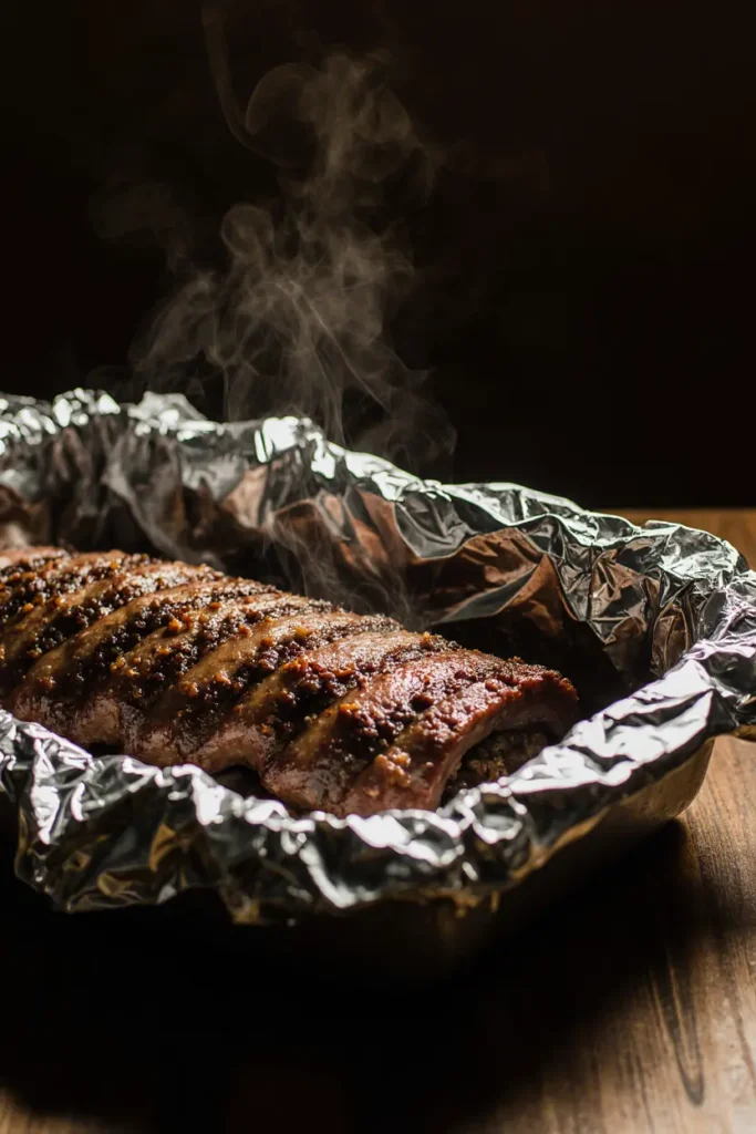 boneless beef short ribs cooking covered in oven