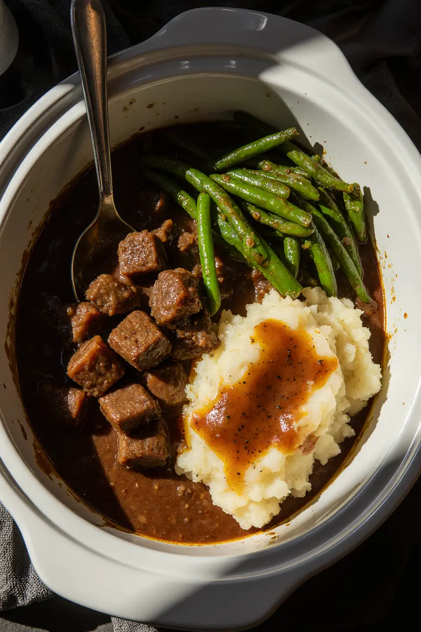 Cube Steak Crock Pot Recipe served with gravy