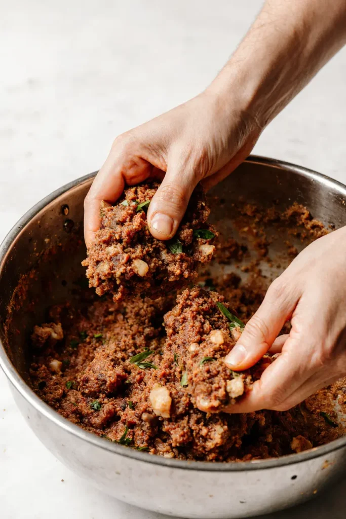 Mixing ground beef sausage recipes by hand