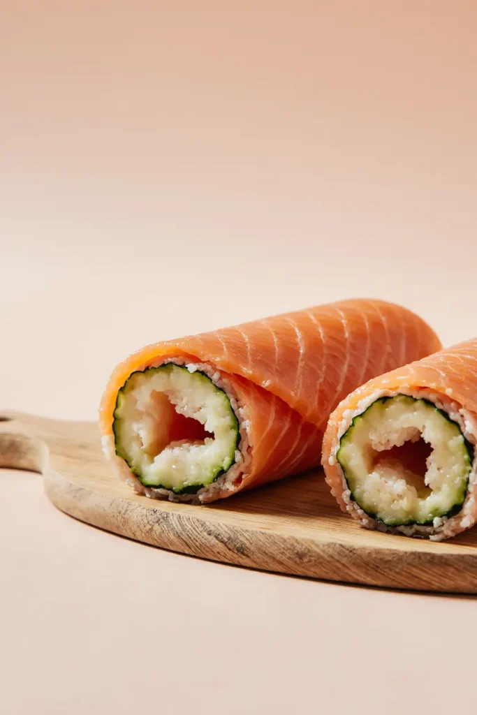 smoked salmon roulade on cucumber chatelaine