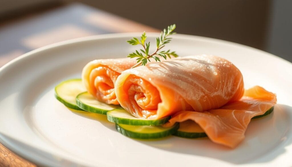 Smoked Salmon Roulade on Cucumber Platter Smoked Salmon Roulade on Cucumber Platter