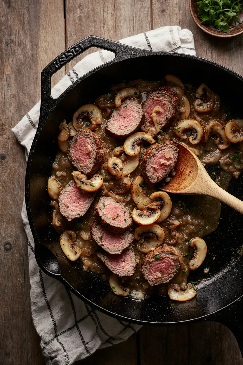 leftover beef tenderloin recipes served in a skillet
