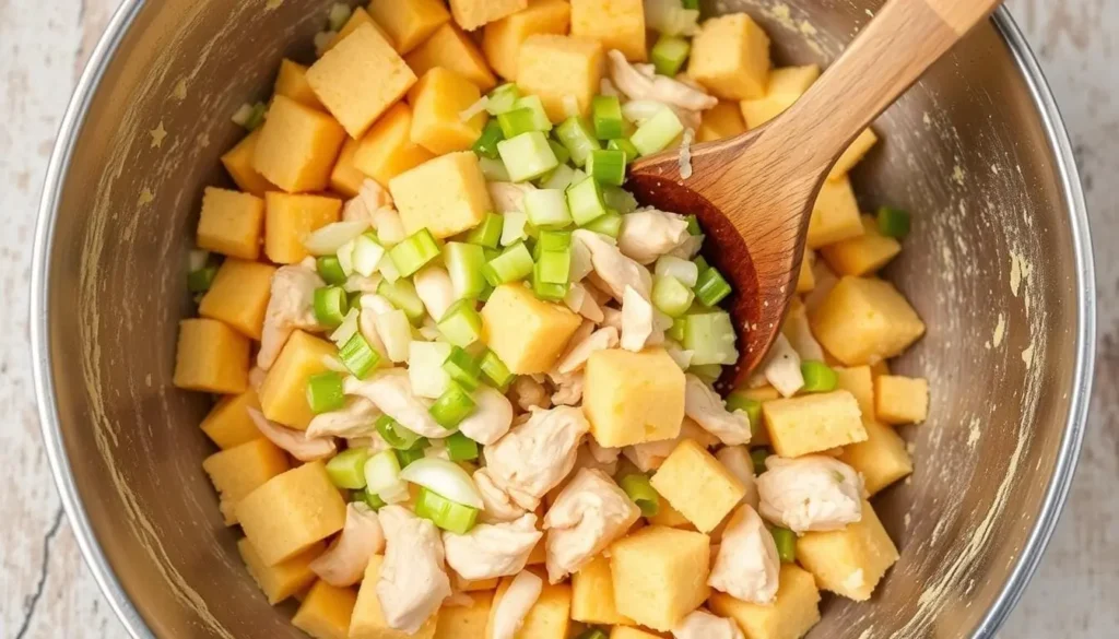Homemade Chicken and Dressing Mixing Process