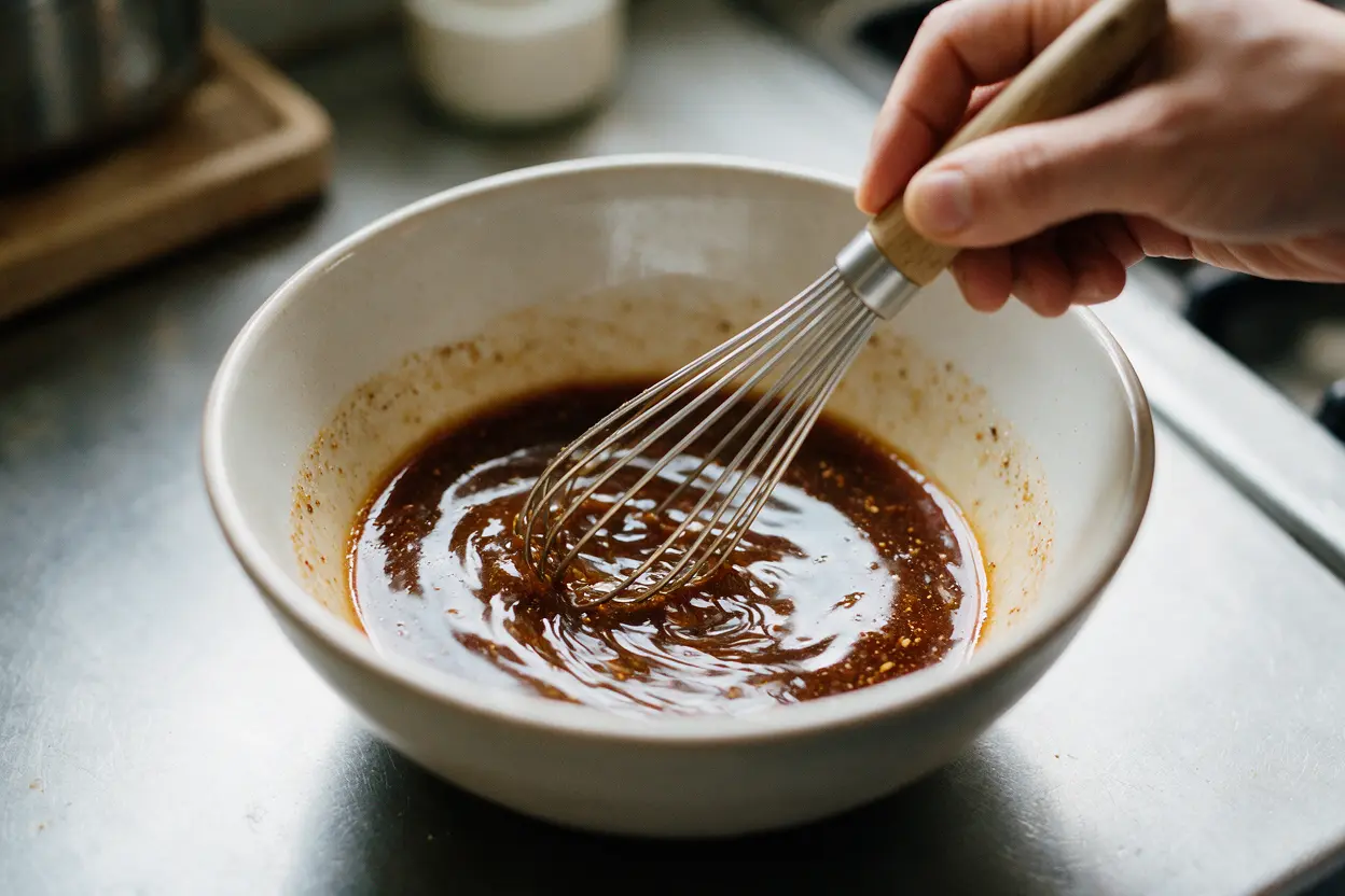 Whisking an all-purpose chicken marinade in a bowl