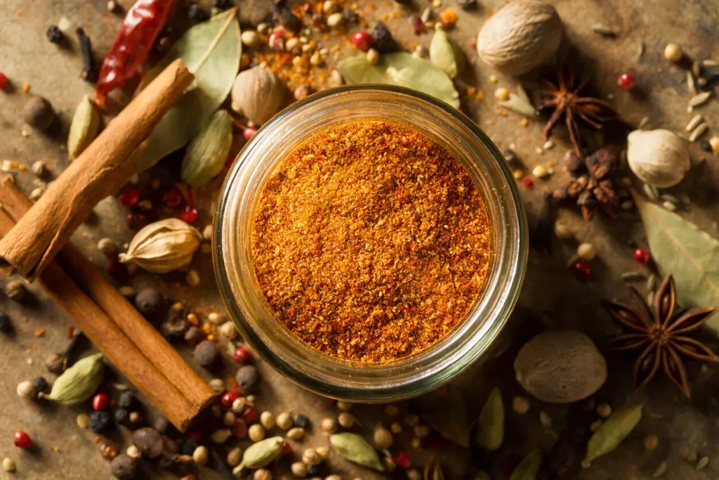 Copycat Longhorn steak seasoning (Prairie Dust) in a jar surrounded by spices