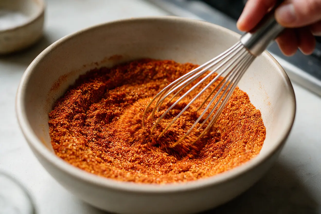 Whisking copycat Longhorn steak seasoning spices together in a bowl