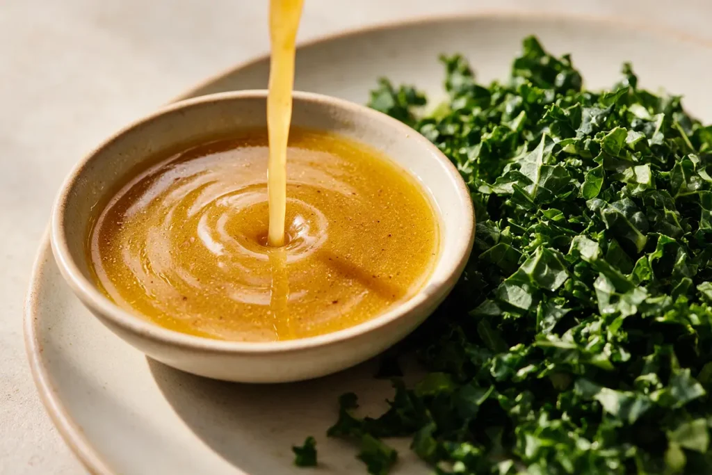 Apple cider vinaigrette dressing in a small bowl